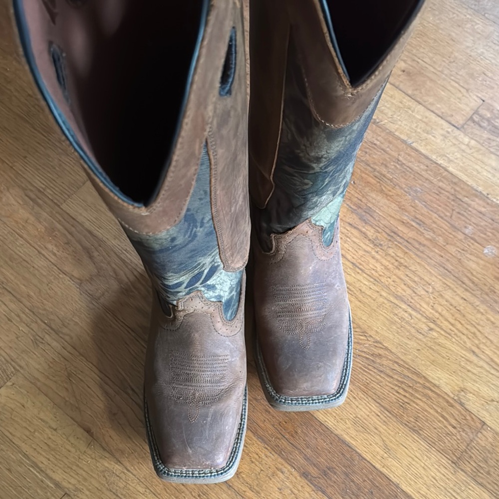 Justin Men's Brown and Camo EH Wide Square Toe Western Cowboy Snake Boots